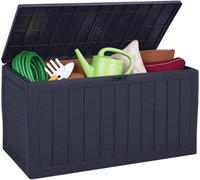 Keter Marvel+ 270L Garden Storage Box - Weather Resistant Outdoor Chest For Furniture Cushions & Tools - Wood Effect Anthracite