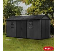 Keter Newton Plus 15Ft X 7Ft 5" (4.5 X 2.2M) Dual Entry Storage Shed, Evotech Wood Effect Panels, Heavy-Duty Garden Shed