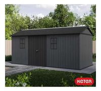 Keter Newton Plus 17.6 X 7.5 Ft Side Entry Outdoor Storage Shed, Evotech Wood-Look Panels, Heavy-Duty Floor, Ventilation & Windows