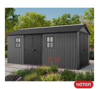 Keter Newton Plus 17Ft X 7Ft 5" (5.1 X 2.2M) Dual Entry Shed Storage Shed, Evotech Wood-Look, Skylight, Ventilation & Lockable