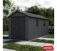 Keter Newton Plus 7.5X17.6 Ft Front Entry Outdoor Storage Shed, Evotech Wood-Effect Panels, Heavy-Duty Floor,ventilation & Windows