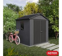 Keter Newton Plus 7.6 X 7.4 Ft Outdoor Storage Shed With Front Entry, Evotech Wood-Look Panels, Heavy-Duty Floor & Ventilation