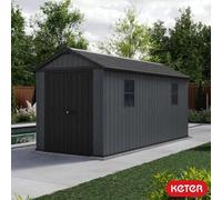 Keter Newton Plus 7Ft 6" X 15Ft 6" Outdoor Storage Shed Evotech Composite Wood Panels, Double Doors, Heavy-Duty Floor, Windows