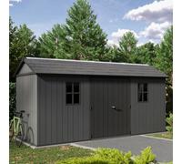 Keter Newton Plus Horizontal 15X7.5 Ft Apex Grey Plastic 2 Door Shed With Floor & 2 Windows (Base Included)