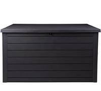 Keter Ontario XXL Cushion Box, Storage Box, Anthracite, 870 Litres, Wood Look with Gas Pressure Springs, Approx. 146 x 82 x 86 (H) cm