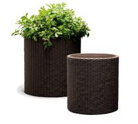 Round Flower Pot Planter 2 Sizes Keter Rattan Style Indoor Outdoor Brown Sturdy