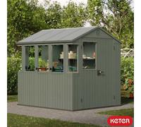 Keter Potting Shed 6Ft 3" X 8Ft Outdoor Garden Shed - Hybrid Roof, 5 Vented Windows, Aluminium Frame, 2 Shelves Included, Lockable