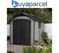 Keter Premier Grey 759 Garden Shed 7.5 x 9 ft Apex Outdoor Storage Wood Effect