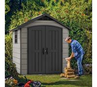 Keter Premier Tongue & Groove 7X7.5 Ft Apex Grey Plastic 2 Door Shed With Floor & 1 Window