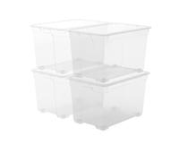 Keter R Box XL Plastic Storage Boxes with Lid 56.5 x 38 x 36 cm Set of 4 Transparent with Wheels Suitable for Cabinets and Garages 57 Litres