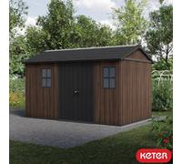 Keter Rosewood 13Ft 5In X 7Ft 6In Storage Shed With Side Entry Wood Look Resin Shed, Floor Included, Modular Design