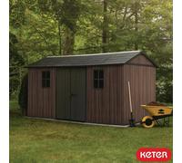 Keter Rosewood 15Ft 6" X 7Ft 6" (4.7 X 2.3M) Storage Shed With Side Entry, Lockable Double Doors, Heavy-Duty Floor, Weatherproof