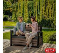 Keter Rosewood 227L (60 Gallon) Outdoor Storage Bench, Lockable Garden Seat For Two, Uv Protected Decocoat Resin Chest