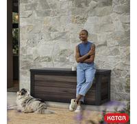 Keter Rosewood 575L Deck Box Storage Bench Weatherproof Uv Resistant Outdoor Garden Cushion Storage Seat Brown