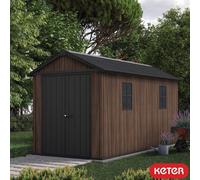 Keter Rosewood 7Ft 5" X 17Ft 6" (2.3 X 5.3M) Storage Shed With Front Entry Decocoat Wood Effect, Modular Design, Brown