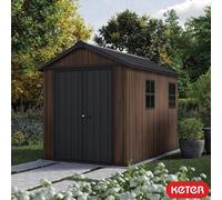 Keter Rosewood 7Ft 6" X 9Ft 5" (2.3 X 2.9M) Storage Shed With Front Entry, Floor Included, Double Doors, Modular Design, Brown