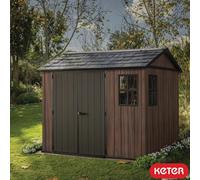 Keter Rosewood 9Ft 5" X 7Ft 6" (2.9 X 2.3M) Storage Shed With Side Entry, Floor Included, Double Doors, Modular Design, Brown