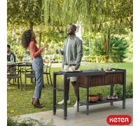 Keter Rosewood Expandable Garden Hosting Station Outdoor Bar Cart With Pull-Out Extension, Hpl Prep Surface & Drink Storage