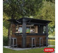 Keter Rosewood Garden Bar Shed 9.1Ft X 6.8Ft Lockable Outdoor Bar With Shelves, Glass Rack, Power Access & Ventilation