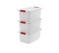 Keter Set of 3 Plastic Storage Boxes with Lids K-Latch L, Transparent, with Handles, Ideal for Clothes and Storage Suitable for Cabinets and Garages, 43 L, 59 x 39 x 28H cm