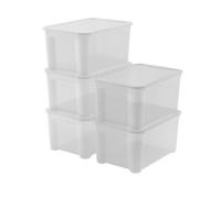 Keter Set of 5 Plastic Storage Boxes with Lid T Box L, Clear, Ideal for Clothes and as Storage Box, Suitable for Cabinets and Garages, 47 L, 55 x 39 x 28H cm