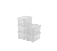 Keter Set of 5 Plastic Storage Boxes with Lid T Box XS Transparent Ideal for Clothes, Shoes and Storage, Suitable for Cabinets and Garages, 14 L, 38 x 26 x 19H cm