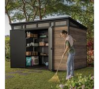 Keter Signature 7X11 Ft Pent Walnut Plastic 2 Door Shed With Floor & 8 Windows