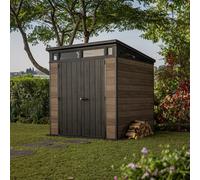 Keter NEW Premium Signature Decocoat 7x7 Walnut Lockable Pent 2 Door Shed