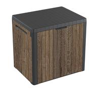 Keter Signature Everwood 30 Gallon Resin Outdoor Storage Box and Patio Furniture Side Table for Pool and Garden Accessories, Walnut
