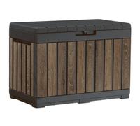 Keter Signature Everwood 50 Gallon Resin Outdoor Storage Box and Patio Furniture Side Table for Pool and Garden Accessories, Walnut
