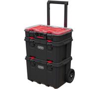Keter Stack n' Roll Modular DIY Tool Storage System Cart with Wheels, Stackable, Lightweight, Durable, Water Resistant, Black
