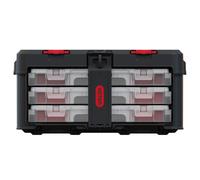 Keter Stack & Roll 3-Set Organizer, Small Parts Storage, Transparent Lids, Black
