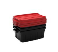 Keter Tuff Box 3x 37L Storage Boxes with Lid, Durable, Water Resistant, Large Capacity, Stackable, Black/Red