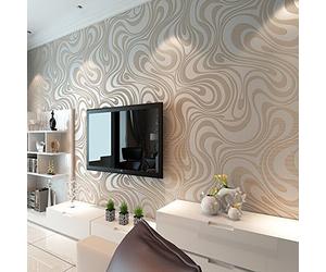 KeTian Modern Luxury 3D Abstract Curve Wallpaper Non-Woven Flocking Strips for Living Room/Bedroom Wallpaper Roll 0.7m (2.29' W) x 8.4m (27.56' L) = 5.88㎡ (63.11 sq.ft) (Cream&Silver&Gray)