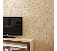 KeTian Modern Minimalist 3D Rose Flower Non-Woven Deep Embossed Textured Living Room Bedroom Wallpaper Roll Beige Color 0.53m (1.73' W) x 10m(32.8'L)=5.3m2 (57 sq.ft)