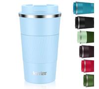 KETIEE 510ml Sky Blue Insulated Coffee Cup with Leakproof Lid, Reusable Travel Mug, Double Walled Stainless Steel Coffee Mug for Hot Cold Drinks, Keeps Hot/Cold Up to 6 Hours, Non-Slip, Easy Clean