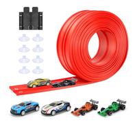 KETIEE Flexible Car Track 5M, Race Track Car Track Ramp Includes 4 Cars, Toy Car Race Track Rolls Up Portable Dual Racetrack for Jumps Loops Ramps for Track 1/64th Cars for Ages 3+, Red