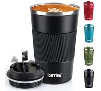 KETIEE Travel Mug, 380ml Insulated Stainless Steel Cup with Double Wall - Leakproof, Hot/Cold Drinks - Black