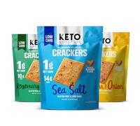 Keto Crackers (Sea Salt, Rosemary & Garlic, Cheddar & Onion) Variety pack, low carb crackers, Keto Snacks, low carb snack, high fibre & gluten free (3 x 64g Packs). Keto snacks no carbs no sugar
