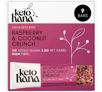 Keto Hana Raspberry & Coconut Crunch Keto Granola Bars | Zero Added Sugar | 3.8g Net Carbs | High Fibre Keto Snack | Clean Ingredients | 9 Bars