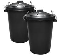 KetoBarrow 2 PACK - Large Black Garden Dustbin- 90L Refuse Heavy Duty Plastic Waste Bin With Secure Clip Lid