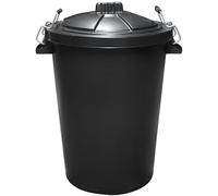 KetoBarrow 80L Extra Large Dustbin with Clip Locking Lid Plastic Dustbin for Home Garden Storage Rubbish Recycling Animal Feed 80 Litre Black