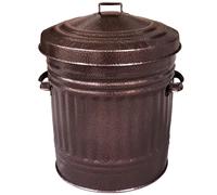 KetoBarrow Bronze Metal Bin with Lid Retro Style 46cm Steel Dustbin Feed Ash Bin - 30L