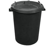 KetoBarrow Large Garden Dustbin 115L Refuse Heavy Duty Plastic Waste Bin With Secure Lid Metal Clip Handles - Black