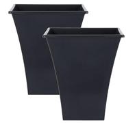 KetoBarrow Large Milano Tall Planter Square Plastic Garden Flower Plant Pot Gloss Finish - Black