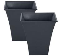 Ketobarrow Large Milano Tall Planter Square Plastic Garden Flower Plant Pot Gloss Finish - Black