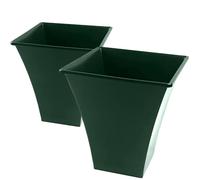 KetoBarrow Large Milano Tall Planter Square Plastic Garden Flower Plant Pot Gloss Finish - Green Metallic