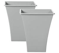 KetoBarrow Large Milano Tall Planter Square Plastic Garden Flower Plant Pot Gloss Finish - Silver Grey