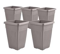 KetoBarrow Large Tall Planter Square Plastic Garden Flower Plant Pot for Patio Garden or Indoor Plants Stone Taupe (5)