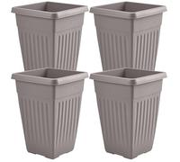KetoBarrow Large Tall Planter Square Plastic Garden Flower Plant Pot for Patio Garden or Indoor Plants Stone Taupe (4)